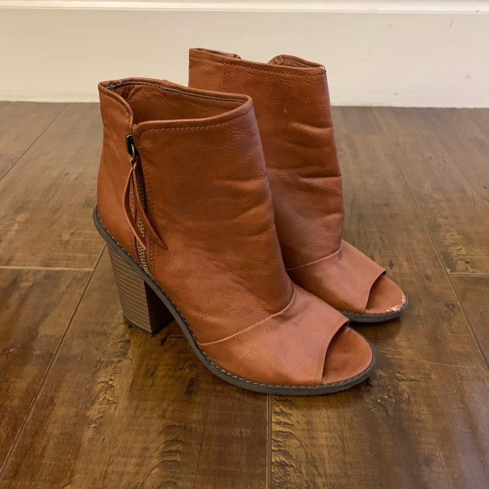 Brown Faux Leather Booties